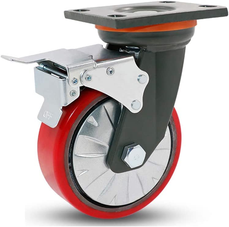 Lenkrollen, Trolley-Räder, Hochleistungsplatten-Industriemetall-Lenkrollen, rote drehbare Polyurethan-Möbelrolle, Eisenkern, 6203-Lager, max. 1760 lb, verschleißfest, 1 Stück, for La (Farbe: (Color :