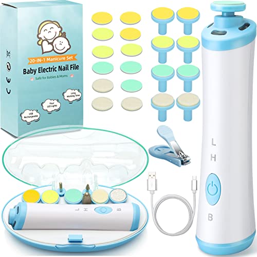 Image of Baby Nail File, Electric Nail Trimmer 30-in-1 Manicure Set, Rechargeable Baby Nail Filer with Nail Clippers, 4 LED Light Trim Polish Grooming Kit Safe for Infant Kids or Women Toes Fingernails Care