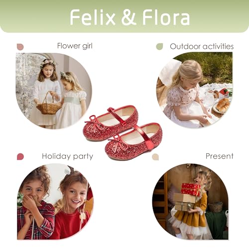 image for Felix & Flora Toddler Girl Red Dress Shoes Size 9 Flower Girl Mary Jan