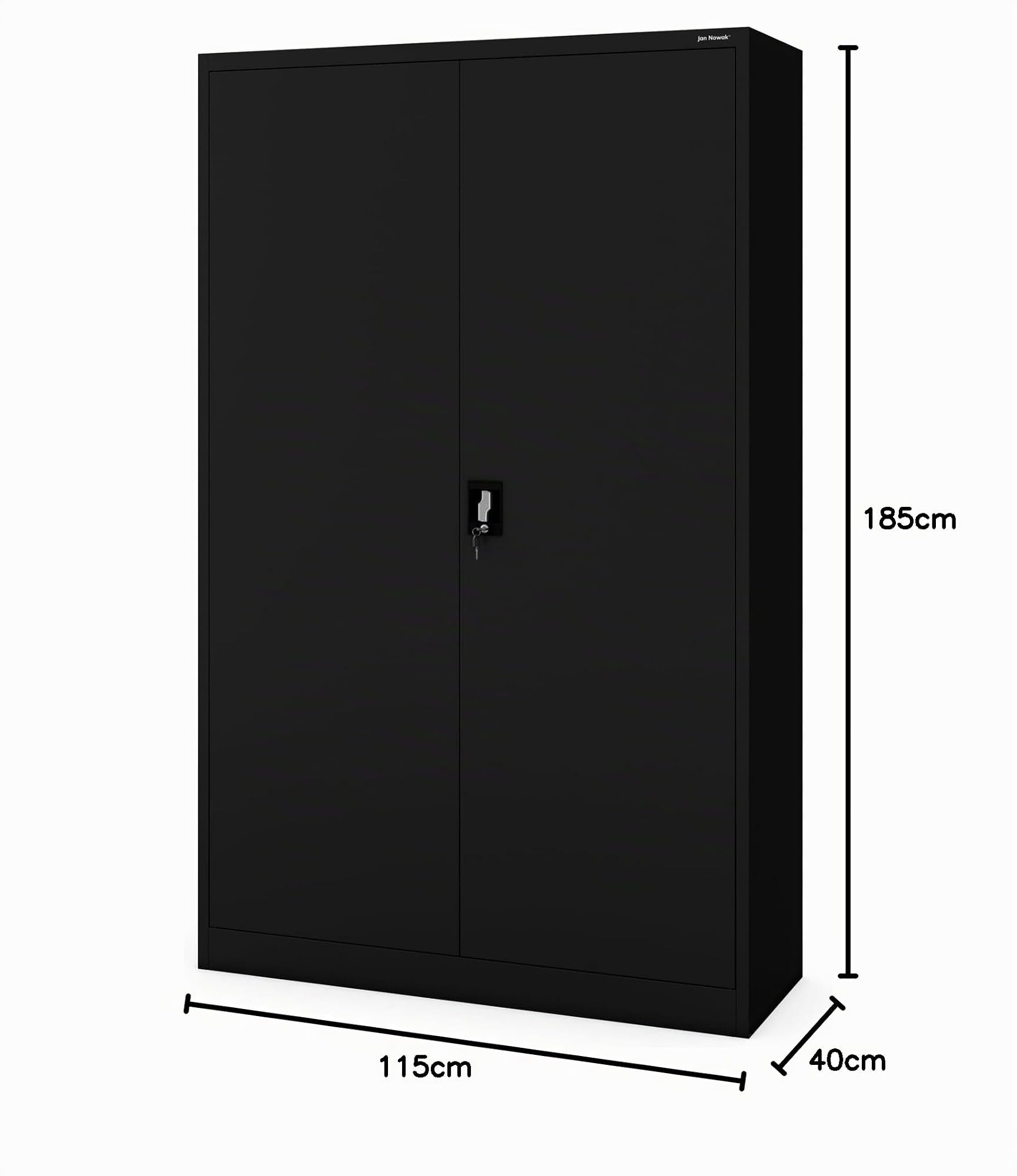 Jan Nowak Metallschrank Jan II 185 x 115 x 40 cm - Aktenschrank abschließbar mit 2 Türen, Mehrzweckschrank mit 5 Ebenen, Büroschrank aus Stahlschrank mit Pulverbeschichtung - Schwarz