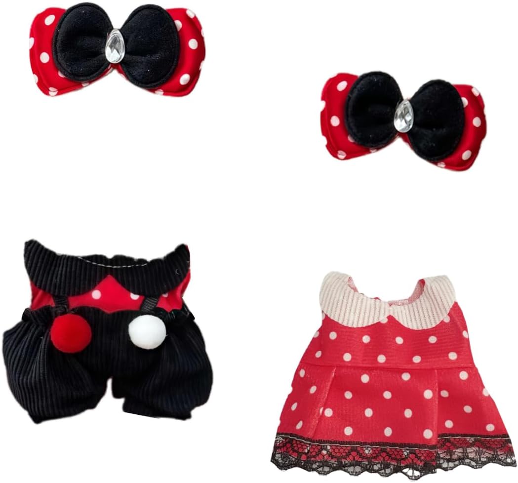 Clothes for Dolls 17cm, Doll Clothing Accessories Set, Designer Clothes Outfits for Plush Dolls 7 Inch, Red Dresses, Black Jumpsuit