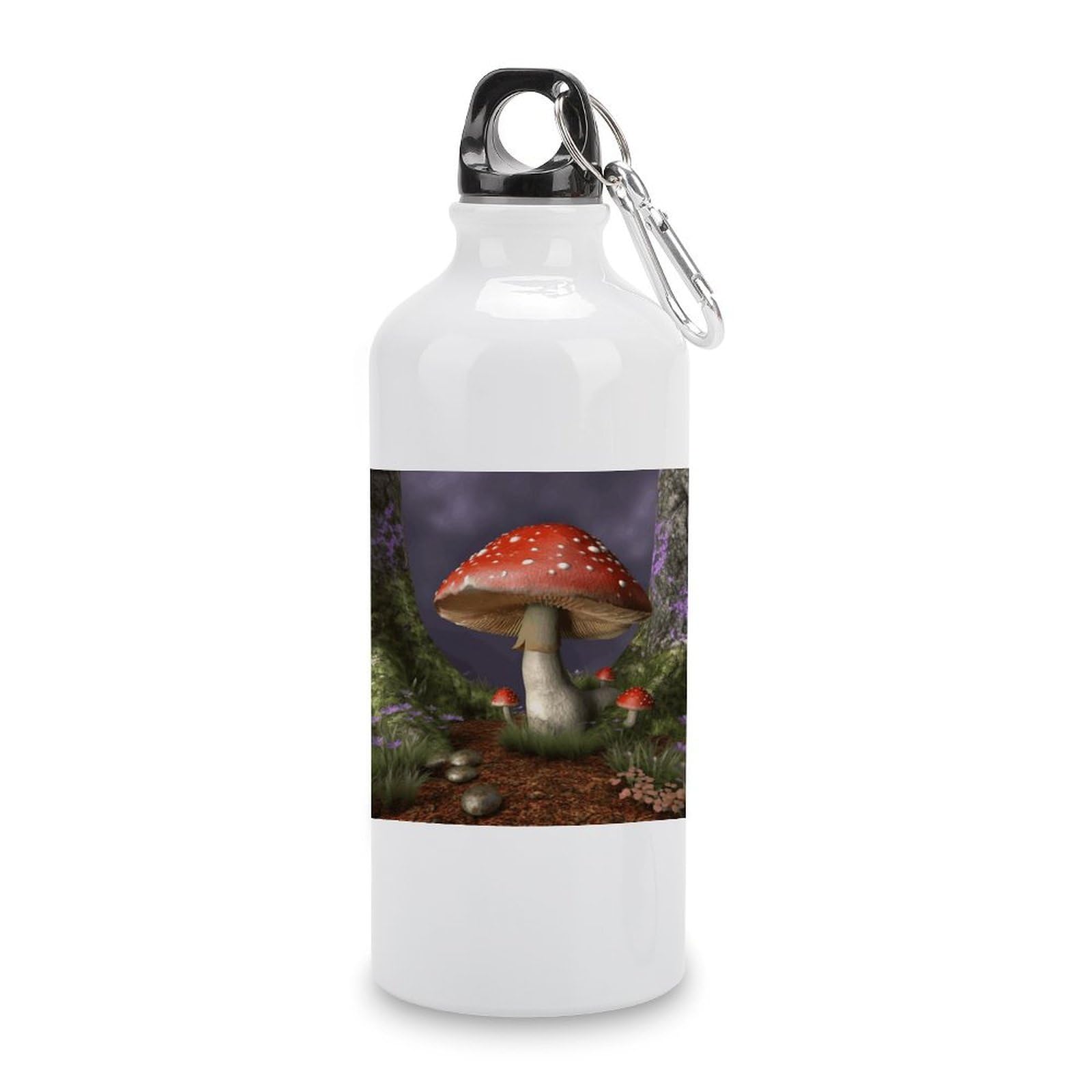 VstaDank Mushroom Water Bottles Aluminum Sports Water Bottle with Lid&Hook Buckle Fashion Vacuum Insulated Water Bottles Hydration Flask Leak Proof Tumbler Keep Cold&Hot