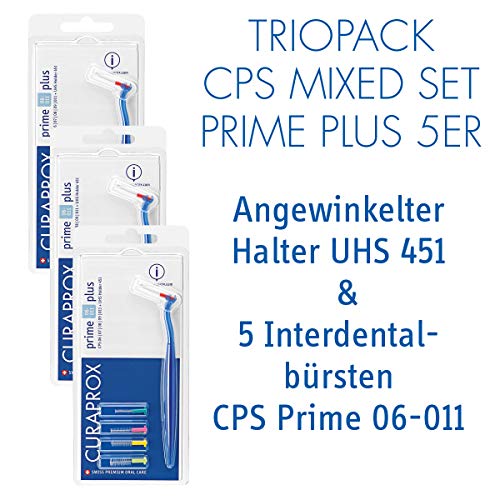 Interdentalbürsten CPS prime 06-011 Dreierpack, 3 x 5er Mix Set mit Haltern UHS 451, für die Reinigung extrem schmaler bis mittel weiter