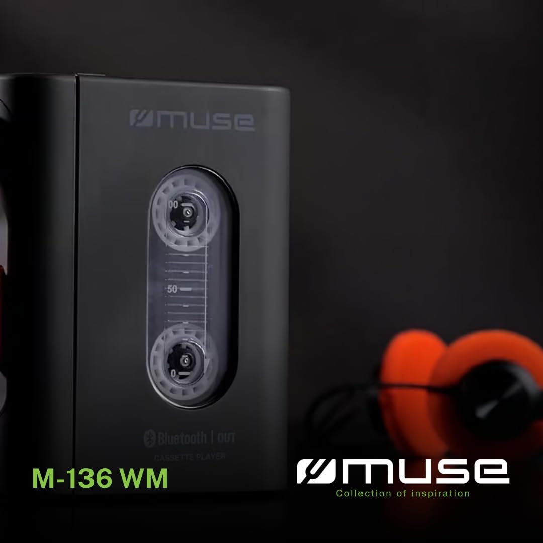 M-136 WM Tragbarer Kassettenspieler mit Bluetooth-Sender, USB-C Akku, 3,5-mm-Klinke, Stereo-Kopfhörer, 5 Std. Wiedergabe