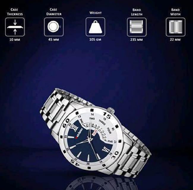 Image of Analog Day Date Functioning Stainless Steel Chain Watch for Men