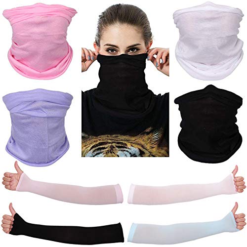 fani 4 PCS Magic Headband Elastic Outdoor Headwear Unisex Multifunctional Boho Bandana Face Scarf 4 Pcs Sun Protection Sleeves Ice Silk Sleeves Visor for Yoga Sports Hiking Riding Motorcycling