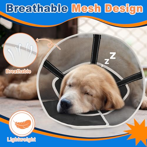 Image of Breathable Mesh Dog Cone Collar for Surgery, Soft Elizabethan Recovery Alternative to Stop Licking,Pet Neck Collar for Large Medium Small Breeds, L