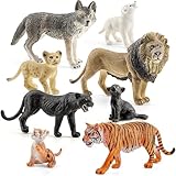 zoopal 8PCS 2-5' Zoo Animal Toys, Safari Jungle Animals Figures Includes Realistic Lion, Tiger, Black Panther with Cubs, Cake Toppers Birthday Gift Party Favors Toys for Toddlers Kids 3-5 5-7 4-8