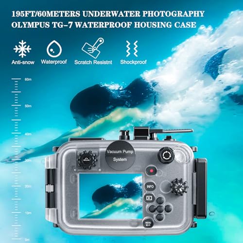 Image of TG-7 Underwater Camera Housing Case, 60m /195ft Waterproof, PC Material with O-Ring Seal, Compatible with Olympus OM System Tough TG-7 (Black)