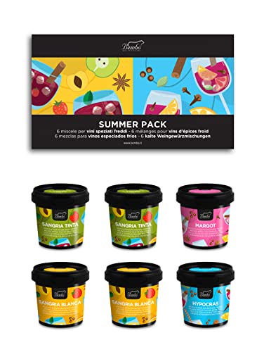 Summer Pack - 6 Mezclas de Especias para Vinos Especiados Fríos - Sangria Blanca, Sangria Tinta, Margot, Hypocras - Un Regalo para una Fiesta, un Cumpleaños o una Invitación a Cenar
