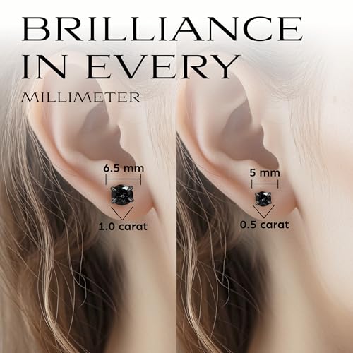Moissanite earrings, 14K Black and White Gold plated 925 sterling silver, D Color VVS1 Clarity, 2 pairs in a Signature set, Luxury gift box for Women and Men3