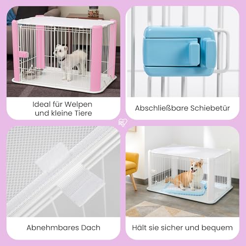 Iris Ohyama Welpenauslauf mit abschließbarer Tür und abnehmbarem Dach, H60cm, Weiß, Katzengehege, Hundebox, Für Outdoor, Indoor, Welpenlaufstall, Hundezaun, Welpenzaun, Laufstall Hund, CLS-1130