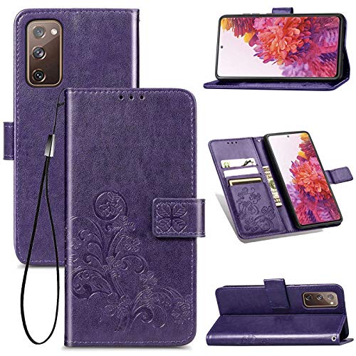 TOPOFU Coque Samsung Galaxy S20 FE,Motif Papillon Design PU Housse en Cuir Premium Flip Case Portefeuille Etui avec Stand Support et Carte Slot pour Samsung Galaxy S20 FE (Violet) Cover