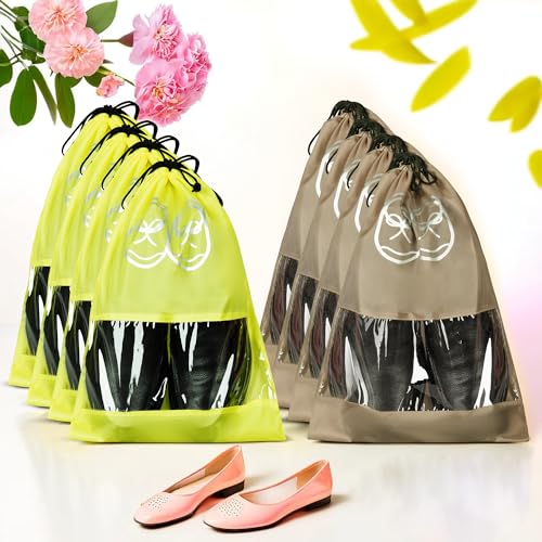 Image of Heart Home Pack of 8 Travel Shoe Organizer | Travel Storage Bags | Travel Carrying Bag | Storage Organizers Set | Shoe Cover with Transparent Window | Shoe Dori Cover | Yellow & Brown