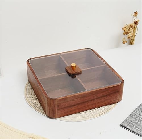 SDFGH Plato de frutas secas vintage de madera con cubierta de vidrio, caja de frutas secas transparente