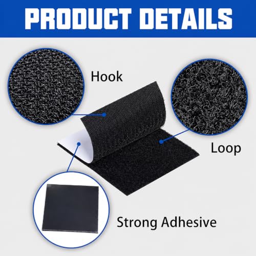 Image of BONZELLA 6 Pcs Self Adhesive Hook and Loop Strip Tape, 4 x 4 In Industrial Strength Interlocking Hook Loop Sticker, Multipurpose Double Sided Hook & Loop Tape for Crafting & Hanging 10cm x 10cm, Black