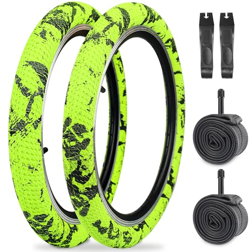 MAKELEN 2 Pack BMX Bike Tire and Tube - Camouflage Green Side Wall - 20' Strong Grip Compatible Replacement