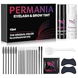 PERMANIA Augenbrauen und Wimpernfarbe Set, 2 In 1 Wimpern Färben Schwarz Set, Farbe Bis zu 4 Wochen, Sanfte Formel für Salon Oder Heimgebrauch