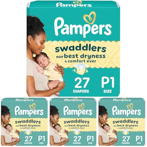 Image of Pampers Swaddlers Diapers, Size P1 (<6 Ibs), Hypoallergenic, Absorbent, Keeps Baby Dry and Comfortable, Skin Safe Disposable Preemie Diaper 27 Count (Pack of 4)