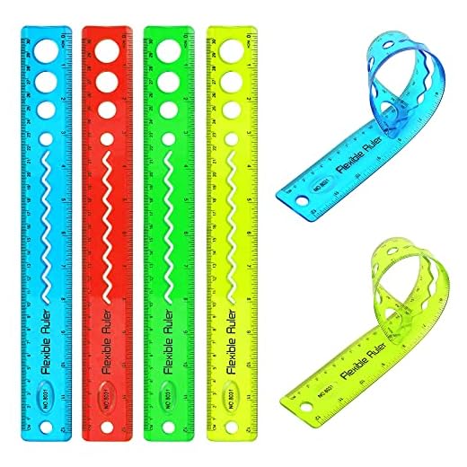 KINBOM 4Pcs 12 Inch Color Flexible Rulers,Soft Bendable Plastic Transparent Rulers,Shatterproof Clear Rulers,Safety Kids School Supplies,Suitable for School, House and Office