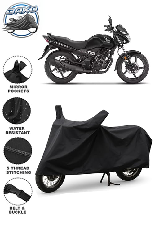 Image of Daxo Waterproof Bike Cover for Honda Unicorn | All Weather Protection from Rain, Dust, UV Rays & Scratches with Mirror Pockets & Buckle Belt | Unicorn Bike Cover