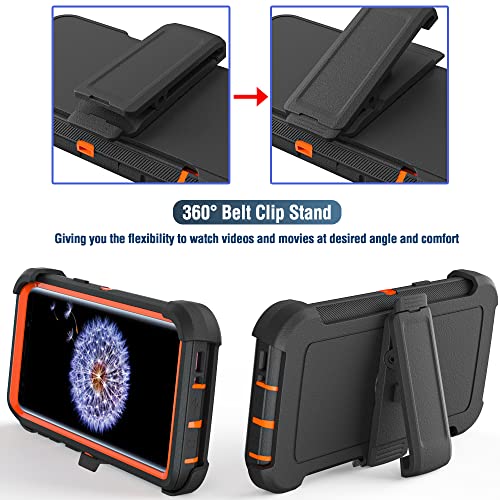 Image of Case for Galaxy S9 with Clip, Heavy-Duty Tough Rugged Shockproof Drop Protective Cover Cases for Samsung Galaxy S9, Black+Orange