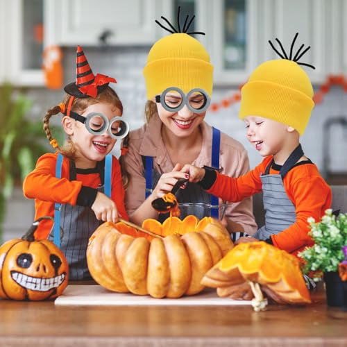8 Pcs Yellow Halloween Costume Accessories Set,Beanie Hats/Goggles Glasses/Gloves/Suspenders for Unisex Men and Women Adults Cosplay Party Kit2