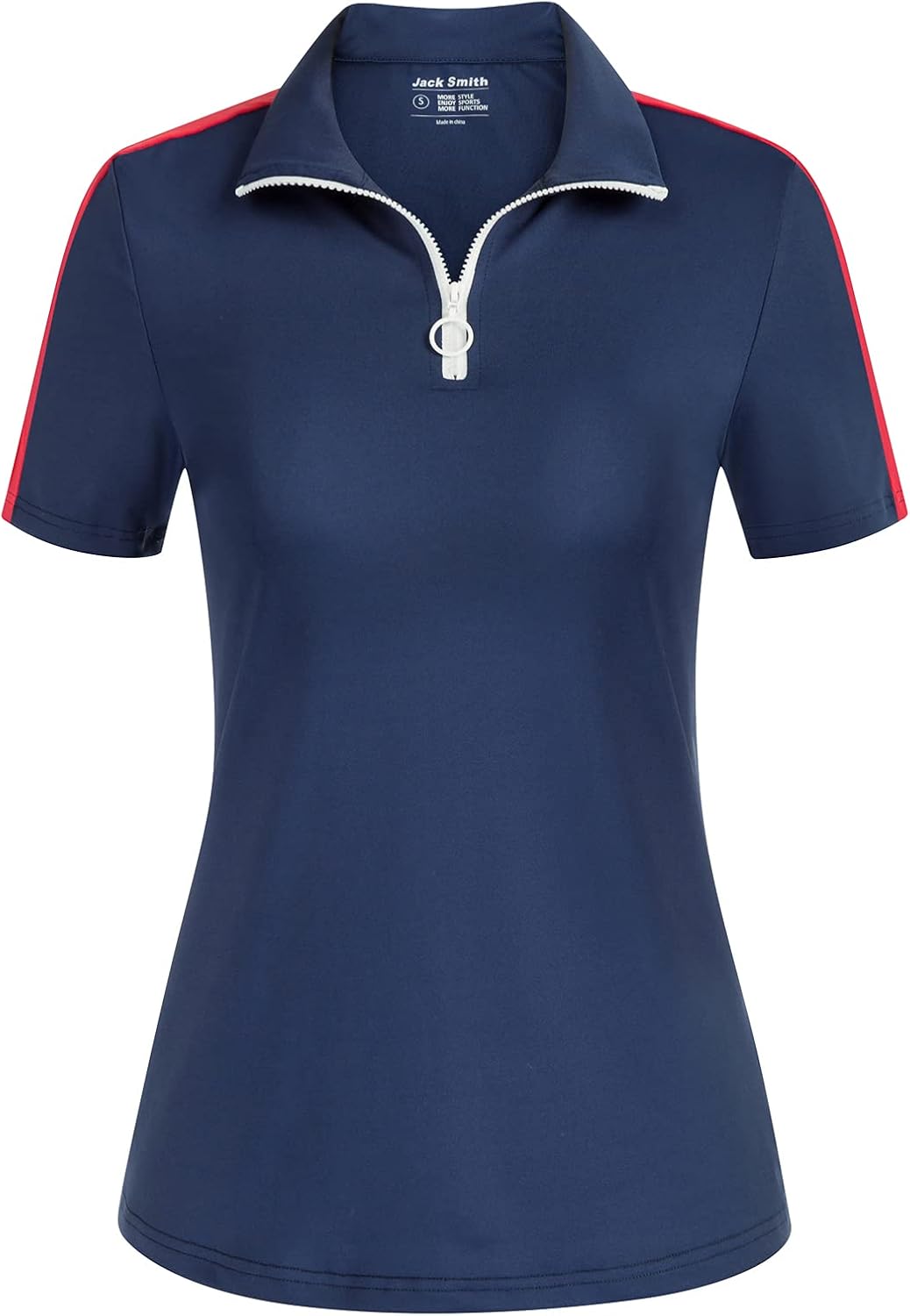 JACK SMITH Women Polo Shirts Short Sleeve UPF 50+ Golf Sun Protection Clothing Summer Zipper Collar T-Shirts Navy L