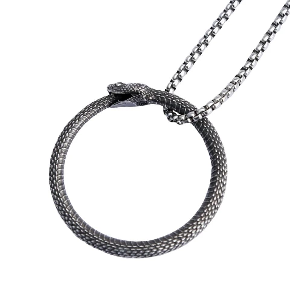 Punk Vintage 316L Stainless Steel Ouroboros Snakes Pendant For Men Vikings Animal Necklace Gothic Party Jewelry Gifts-T1074