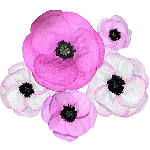 Rainbows & Lilies Large Paper Flowers Decorations For Wall, Wedding, Bridal Shower, Baby Girl Nursery Decor, Kids Room, Flower Backdrop, Party - 5-Pc 3D Wall Decor (Fuchsia, Pink, White) #TOP6
