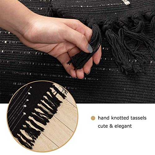 Breezsisan Boho Black Creamy Cotton Woven Kitchen Rugs Runner 2X4.3 Ft Area Throw Tassel Rug Geometric Morrocon Accent Bohemian Carpet For Front Door Porch Bathroom Bedroom Porch Hallway Kitchen #TOP2