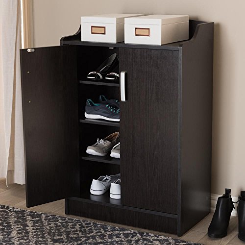 Image of APRODZ Mango Wood Daviso Shoe Cabinet for Home | Shoe Rack Organiser | Brown Finish
