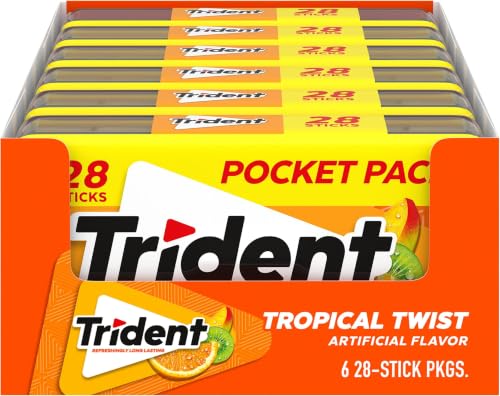 Image of Trident Tropical Twist Sugar-Free Chewing Gum, 6 Pocket Packs of 28 Pieces (168 Total Pieces) (Pack of 8)