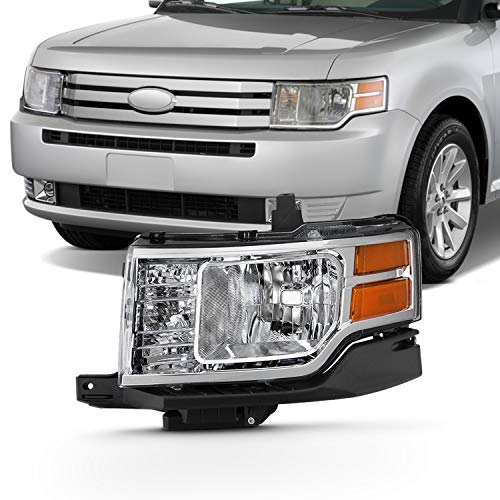 AKKON - Fits 2009 2010 2011 2012 Ford Flex SE SEL [Halogen Type] Chrome Headlight w/Amber Side Signal Lamp Driver Left Side