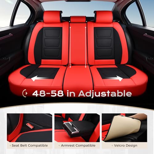 Image of Coverado Car Seat Covers Full Set, Seat Covers for Cars, Front Seat Covers and Back Seat Cover Waterproof Leather Automotive Seat Cover, Universal Car Interior Protectors Cushion for Most Cars Red