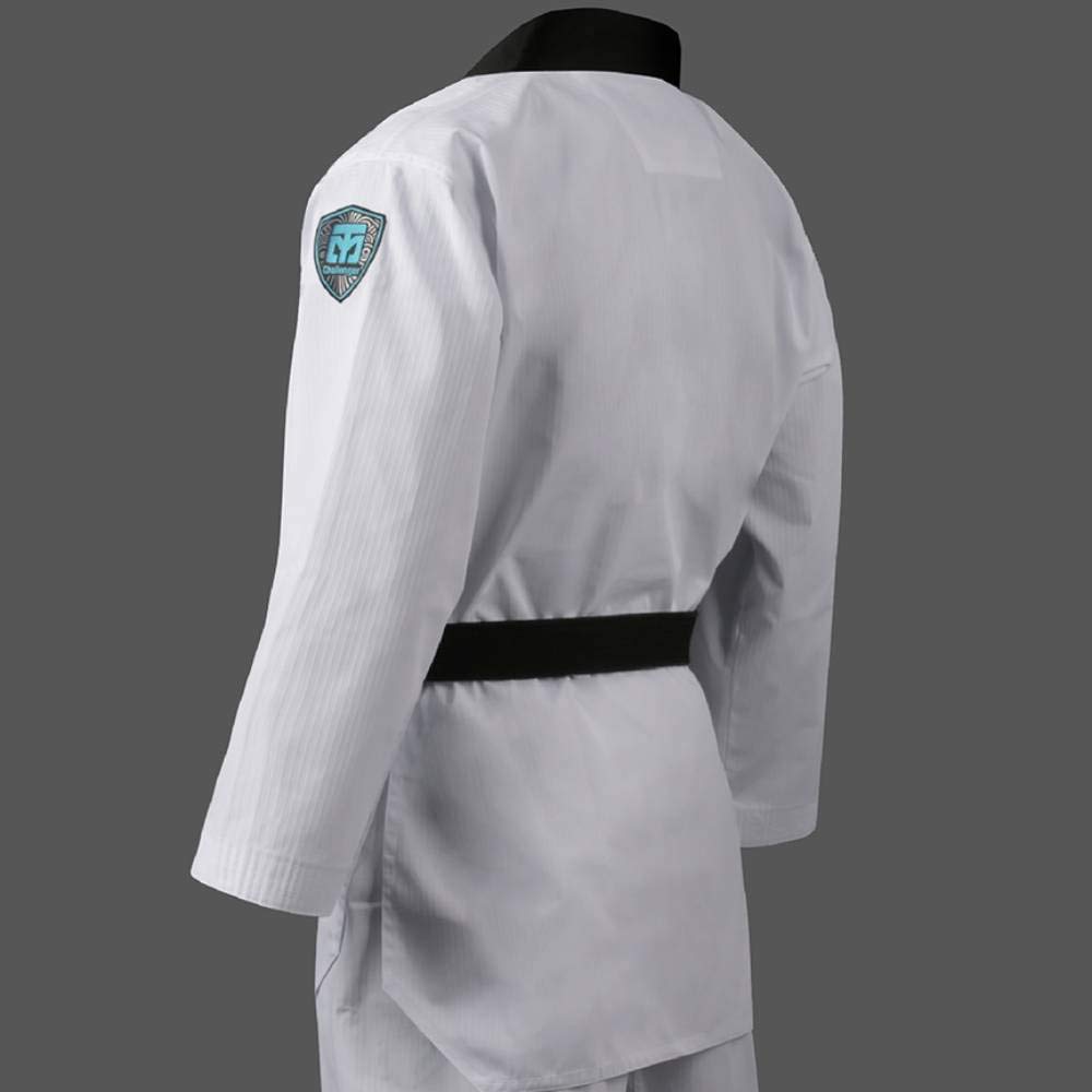 MOOTO Korea Taekwondo-Challenger-Uniform (schwarz, weiß, V-Ausschnitt), Kampfsport, Karate, Hapkido, Team-Demonstration, Fitnessstudio