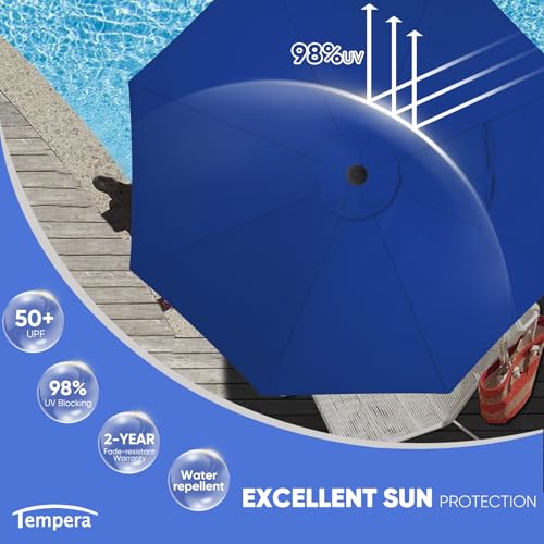 Image of Tempera Patio Market Outdoor Table Umbrella with Auto Tilt and Crank, Large Sun Umbrella with Sturdy Pole & Fade Resistant Canopy, Easy to Set