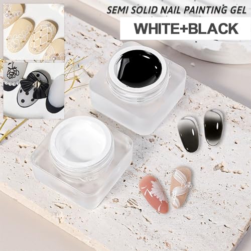 Gel de uñas blanco y negro 2 frascos con pincel miniatura 5