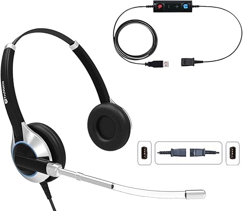 TruVoice HD-350 Auriculares USB Deluxe para la oficina o centro de llamadas. Funciona con todos los sistemas telefónicos VoIP. Micrófono con