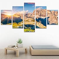 SIGNWIN 5 Panel Canvas Wall Art Modern Art Expressive Farmhouse/Country Landscape Mountain Top Multicolor Photography for Home Decorations Ready to Hang - 60
