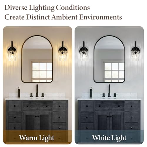 Image of Matte Black Wall Sconce, 1-Light Bathroom Vanity Light Fixture | Clear Glass Shade, E26 Base, Easy to Install, Modern Wall Light for Mirror Living Room Hallway Bedroom