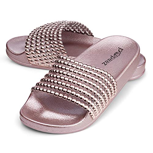 Pupeez Flat Slide Sandals For Kids With A Pearl Detail Strap Rose 2