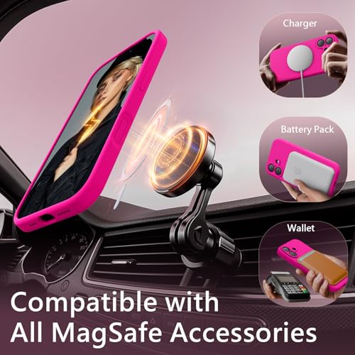 Image of FireNova Magnetic for iPhone 17 Case, Compatible with MagSafe, [Integrated Silicone Camera Control Button] [Camera Protection] Anti-Scratch Microfiber Lining Phone Case, 6.3 inch, Hot Pink
