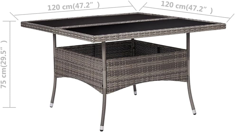Patio Dining Table,Outdoor Coffee Table, Outdoor Patio Furniture,Balcony Table,Patio End Table,Farmhouse Rustic Table,for Beach,Picnic,Backyard,Barbecue,Party, Gray Poly Rattan and Glass
