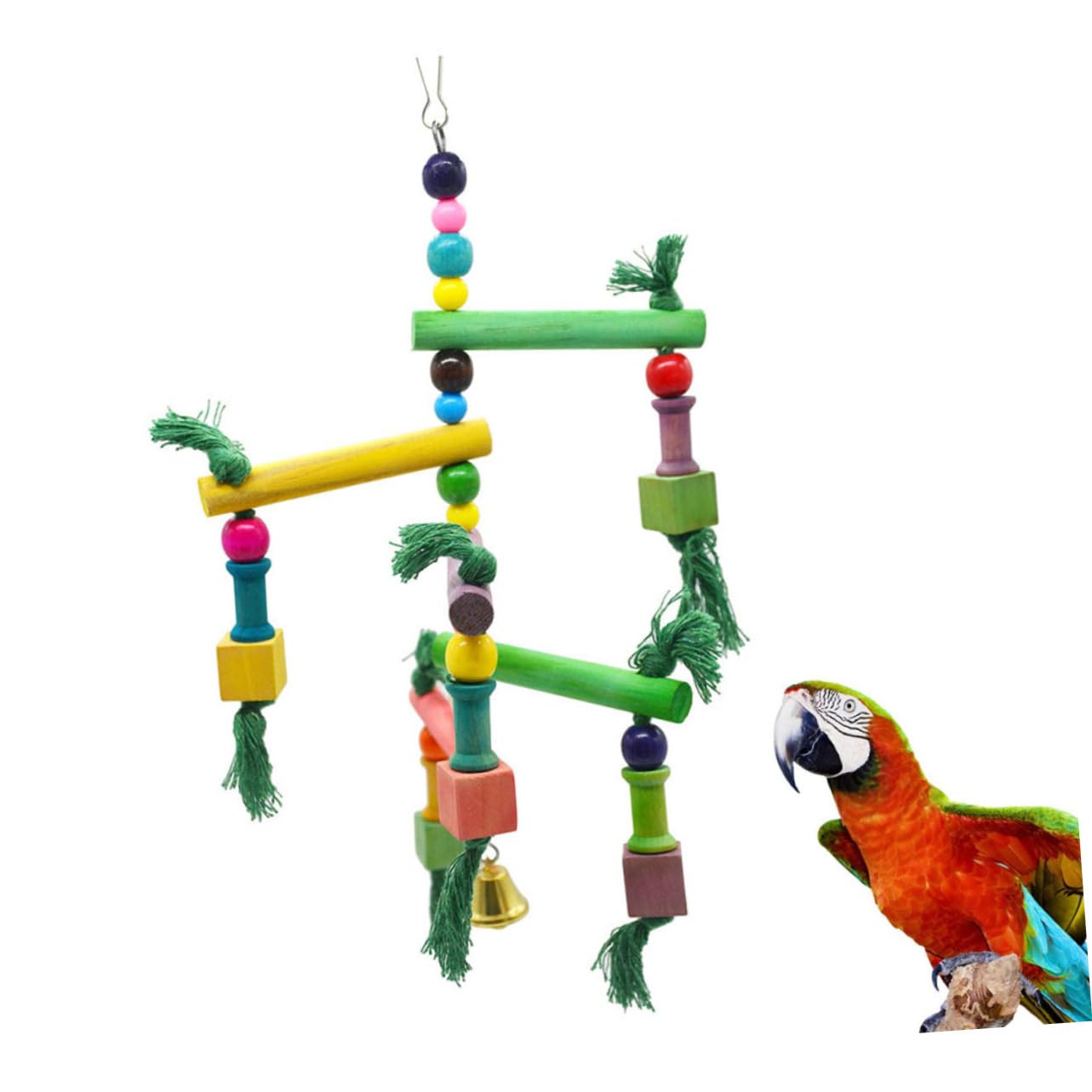 minkissy 3 piezas de madera juguetes para pájaros de madera columpio de pájaros masticar juguete de loro, juguetes de cacatúa, soporte de juego de pájaros, columpio de loro, juguete de loro, columpios