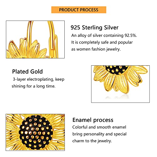 Sunflower Earrings for Women 925 Sterling Silver Gold Plated Sunflower Leverback Earrings Jewelry Birthday Gifts for Women4