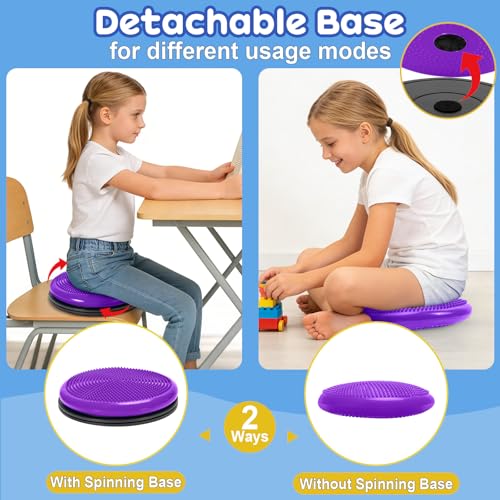Image of Wobble Cushion, Fimeetoy 360Spinning Wiggle Seat, ADHD Sensory Chair,Flexible Seating in Classroom & Home,ADHD Tools for Kids,2-in-1 Detachable Balance Pad,Fidget for Focus-Purple
