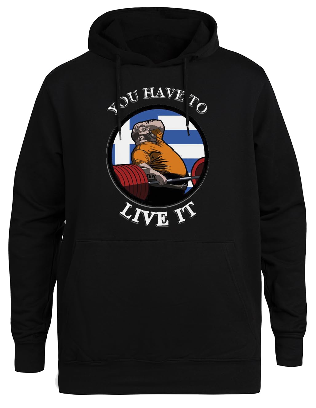 Kyriakos Grizzly You Have To Live It Greece Powerlifting Motivation Felpa con Cappuccio Nera Unisex Giacca con Cappuccio Ecologica