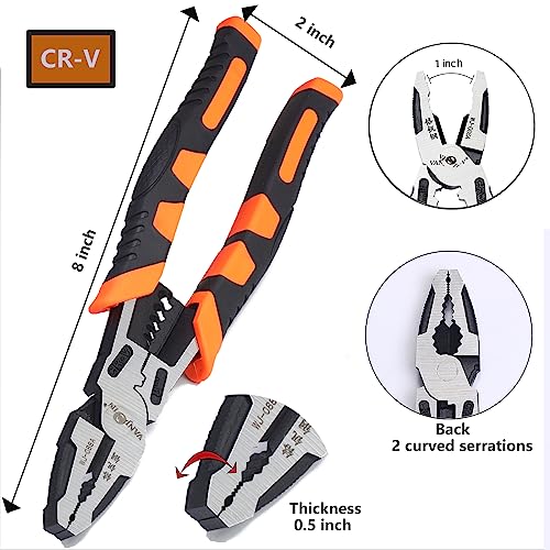 Vanjoin Linesman Combination Pliers, Professional 8 Inch Screw Pliers Multitools With Wrench Wire Stripper Crush Crimper Side Cutter Winding Function, Screw Gripping Remover Pliers Hand Tool (8 Inch) #TOP1
