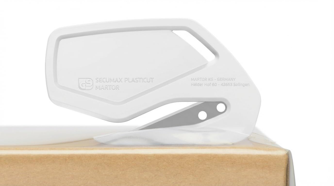 MARTOR 100 x Coltello di sicurezza, lama nascosta, SECUMAX PLASTICUT, coltello professionale Cutter, leggero, in plastica, Per mancini e destrorsi | Coltello sicurezza monouso, largo, occhiello, naso appuntito, per film & nastro adesivo, produzione. No. 4